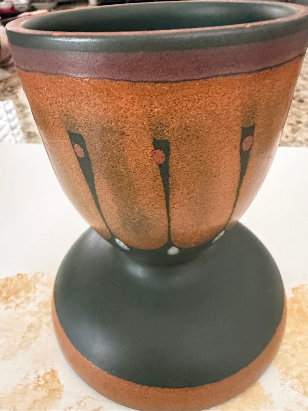 CANDLE HOLDER - PORTA CELI - HAND PAINTED POTTERY SPAIN- Vintage from 1970s